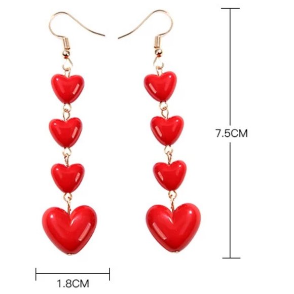 NEW!! BEAUTIFUL RED HEART TASSEL DROP DANGLING EARRINGS - BOUTIQUE GIFT PRESENT - Picture 9 of 9